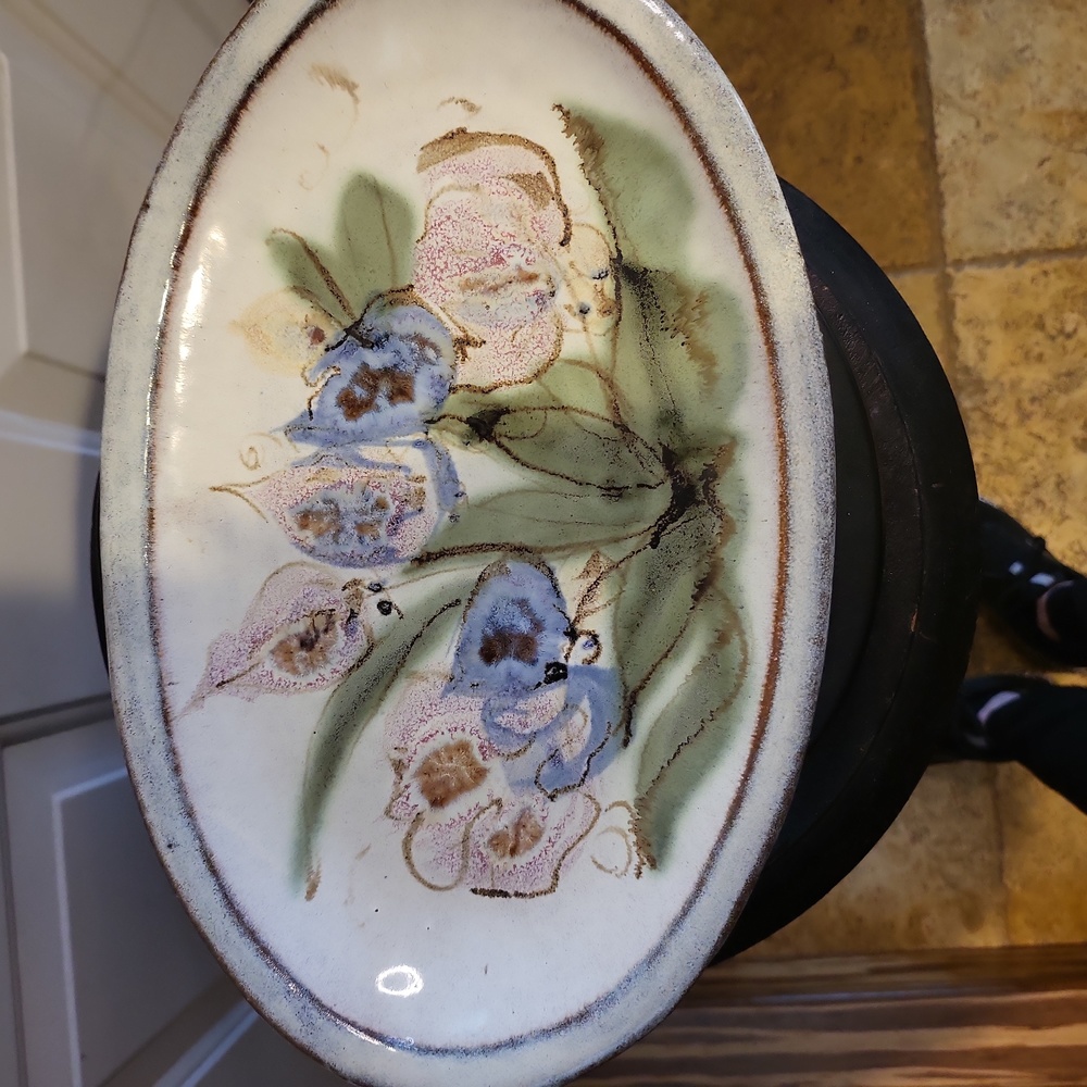 Vintage Awesome Mid Century Modern Signed Studio Ceramic Floral Platter 13" - Picture 12 of 14